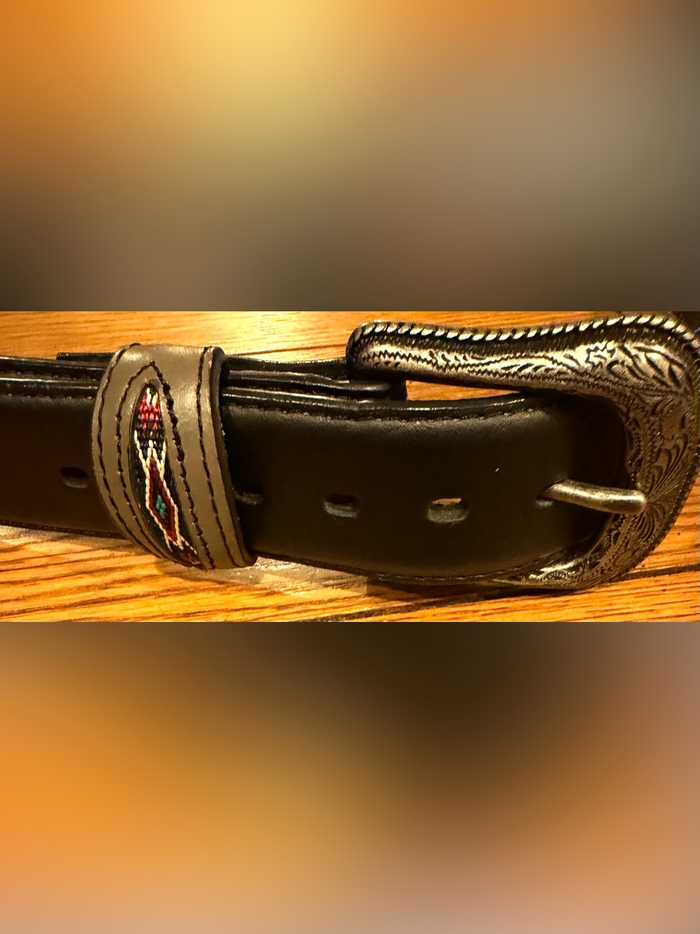 Western tooled belt, black genuine leather, size 42, adjustable